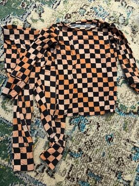 Kids Checkerboard Pajama Set - Black & Peach